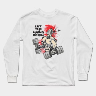 Let the gains begin - Crazy gains - Nothing beats the feeling of power that weightlifting, powerlifting and strength training it gives us! A beautiful vintage design representing body positivity! Long Sleeve T-Shirt